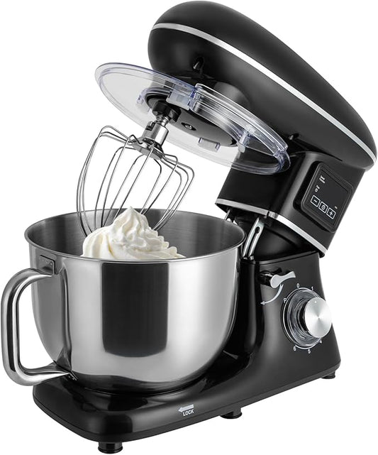 Stand Mixer 1350W Electric Tilt-Head Mixer with 6.5 QT Stainless Steel Bowl, 6 Speed with Pulse Kitchen Mixer, Food Mixer with Dough Hook, Flat Beater, Whisk, Splash Guard (Black)