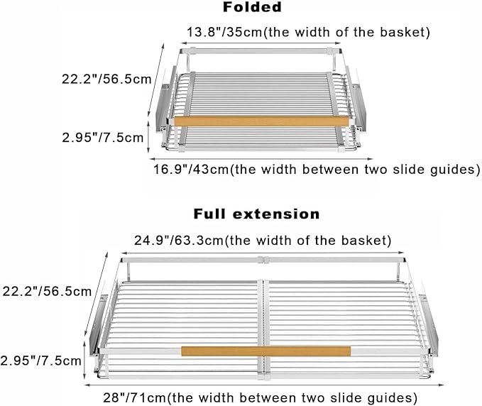 Expandable Pull Out Cabinet Organizer,Adjustable Width W:23”-40” x D:22.5”,Slide Out Wire Storage Drawer,Heavy Duty Stainless Steel Gliding Cupboard Shelf for Pantry and Under Sink Organization