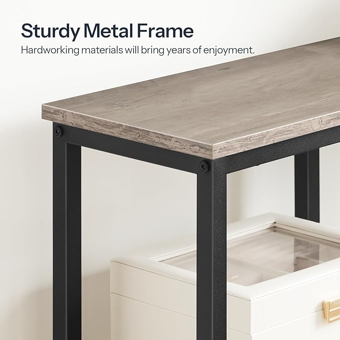 HOOBRO Narrow Console Table, Sofa Table, 4-Tier Industrial Hallway Table with Metal Mesh Shelf, Entryway Table with Adjustable Feet, for Entryway, Living Room, Hallway, Greige and Black BG79XG01