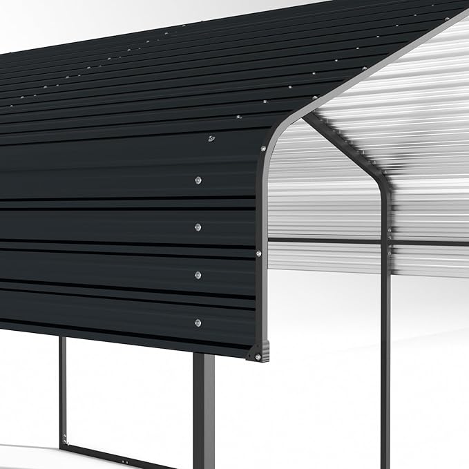 10x15 FT Metal Carport, Heavy Duty Car Port Canopy with Galvanized Steel Roof & Frame, Large Metal Carport Kit, Steel Car Shelter, Outdoor Car Garage for Car, Boat, Truck, Black