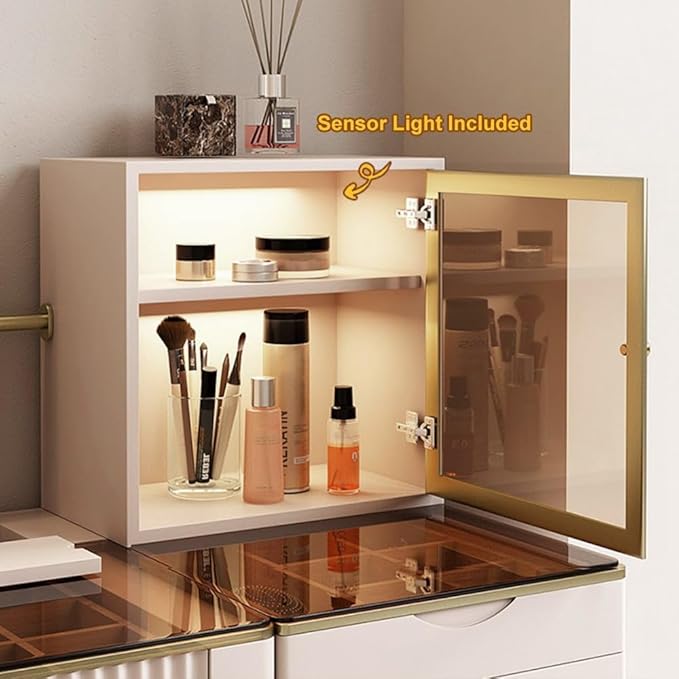 homary Modern Makeup Vanity Set with Charging Station, Makeup Table with 5 Drawers, Jewelry Storage, Vanity Desk with Foldable Mirror, Dressing Table with Stool for Bedroom (Champagne)