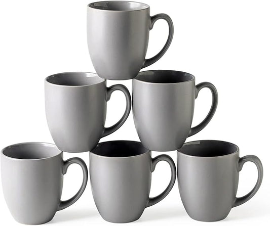AmorArc Coffee Mugs Set of 6, Ceramic coffee mugs with large handle for Men Women,16oz Coffee Mugs for Coffee,Tea,Latte,Cocoa. Easy to Hold&Clean, Dishwasher&Microwave Safe, Matte Grey