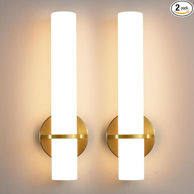 Wall Sconces - 15 inch Gold Wall Sconces Set of Two Modern Bathroom Sconce 15W Dimmable LED Wall Sconce Light with Acrylic Lampshade, Bathroom Vanity Light for Mirror Living Room Hallway 3000K