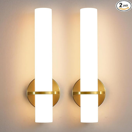 Wall Sconces - 15 inch Gold Wall Sconces Set of Two Modern Bathroom Sconce 15W Dimmable LED Wall Sconce Light with Acrylic Lampshade, Bathroom Vanity Light for Mirror Living Room Hallway 3000K