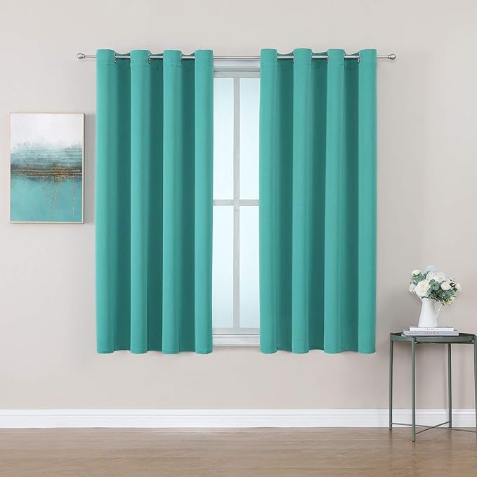 ChrisDowa Grommet Room Darkening Curtains for Bedroom and Living Room - 2 Panels Set Thermal Insulated Blackout Curtains (Teal, 52 x 45 Inch)
