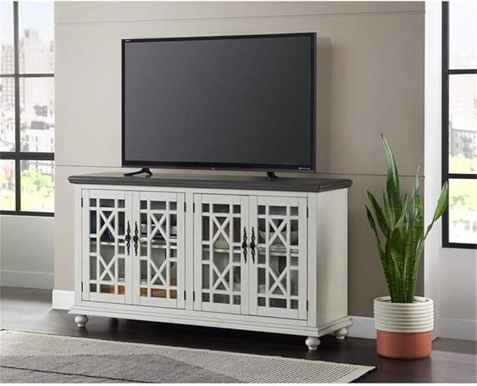 Martin Svensson Home Elegant TV Stand, 63" W x 35" H, White with Grey Top