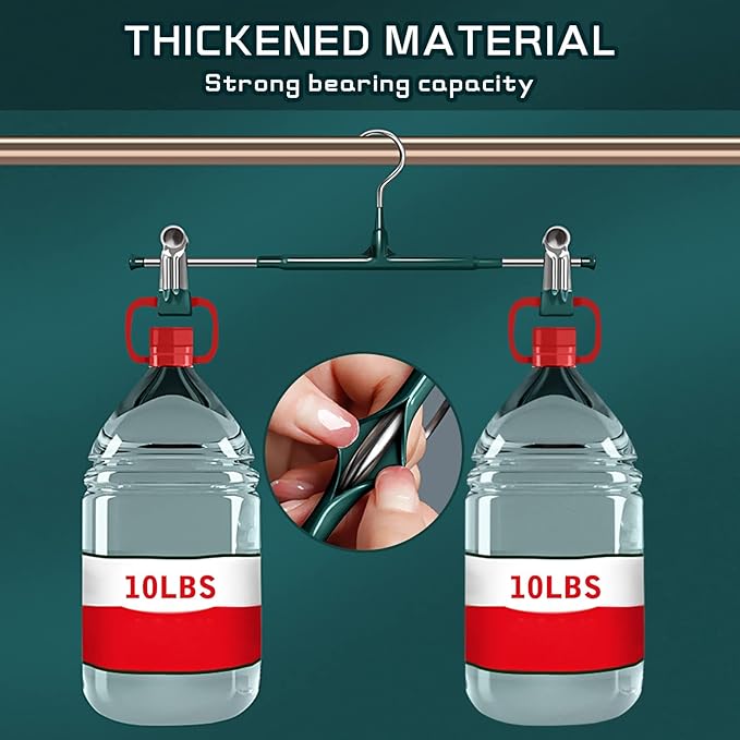 14Inch Pants Hangers with Clips 10 Pack Adjustable Skirt Hangers for Women Non-Slip Trousers Hanger for Jeans Shorts Clothes Hanger for Pants Heavy Duty Space Saving，Green