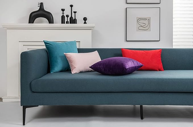 DEZENE Throw Pillow Cases 18x18 Turquoise: 2 Pack Cozy Soft Velvet Square Decorative Pillow Covers for Farmhouse Home Decor