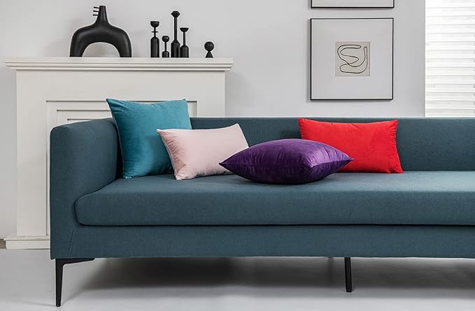 DEZENE Throw Pillow Cases 22x22 Turquoise: 2 Pack Cozy Soft Velvet Square Decorative Pillow Covers for Farmhouse Home Decor