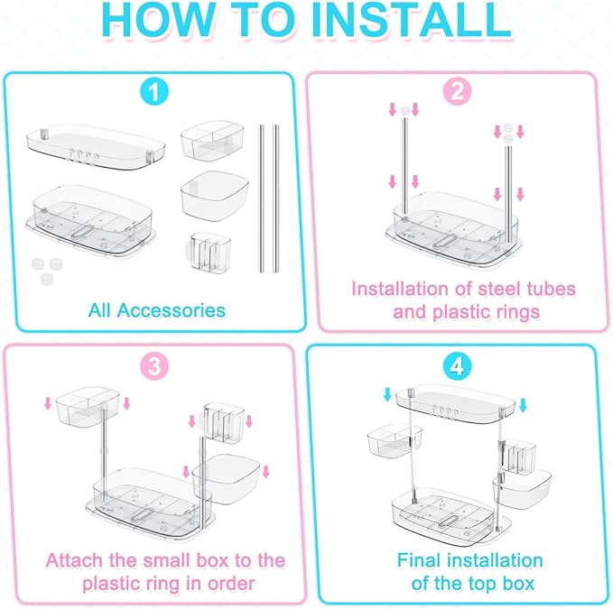 360 Rotating Makeup Organizer 2 Tier with 3 Adjustable Makeup Carousel Spinning Holder Rack - Large Cosmetic Display Case for Bathroom Countertop, Lipstick, Brushes, Skincare