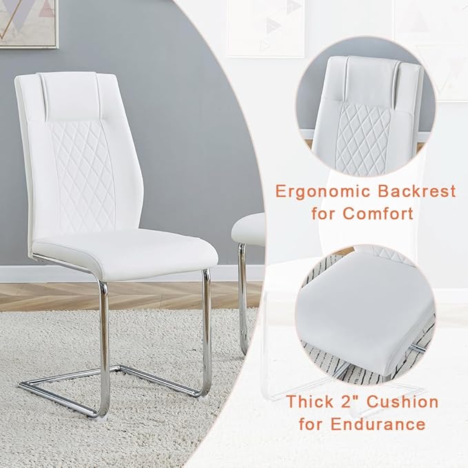 Dining Table Set for 6, Kitchen Table Chairs Set of 6, Modern Dining Room Set 63'' Faux Marble Dinner Table PU Leather Upholstered Chairs for Kitchen