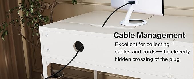 TEKAMON 47" Makeup Vanity Desk with Mirror，Girls Vanity Dressing Table for Bedroom, Wood Home Office Desk with 2 Drawers, Writing Study Desk with Cable Management, White