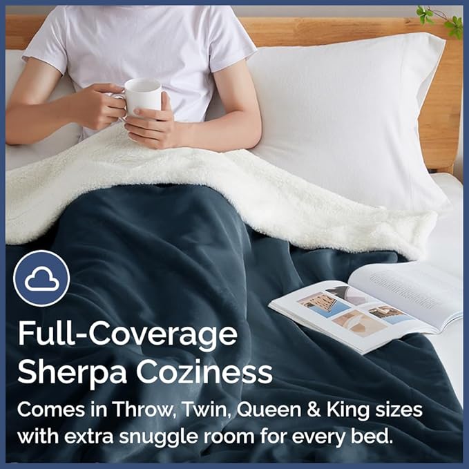 Sherpa Fleece Blanket King Size - Reversible Sherpa Fleece King Blanket - Super Soft Double Sided for Bed, Sofa, Couch - Thick, Warm, Fuzzy and Plush - Luxurious Bedding for Winter - Navy, 90" x 108"