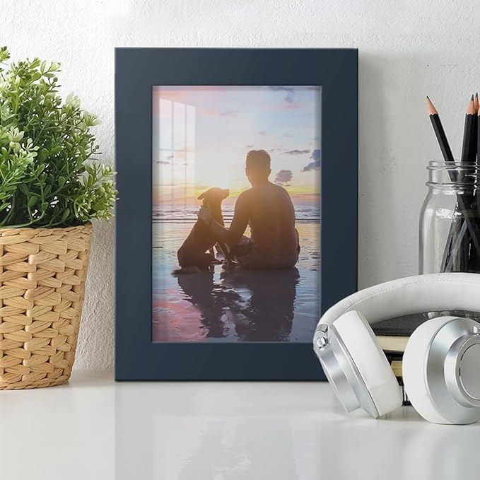 Renditions Gallery 5x7 inch Picture Frame High-end Modern Style, Made of Solid Wood and High Definition Glass Ready for Wall and Tabletop Photo Display, Navy Frame