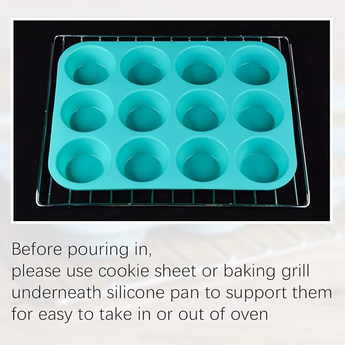 CAKETIME Silicone Muffin Pan Set, Cupcake Pans 12 Cups Silicone Baking Molds, Food Grade, Pinch Test Approved, Pack of 2