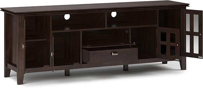 SIMPLIHOME Artisan SOLID WOOD 72 inch Wide Transitional TV Media Stand in Tobacco Brown For TVs up to 80 inches for the Living Room and Entertainment Center