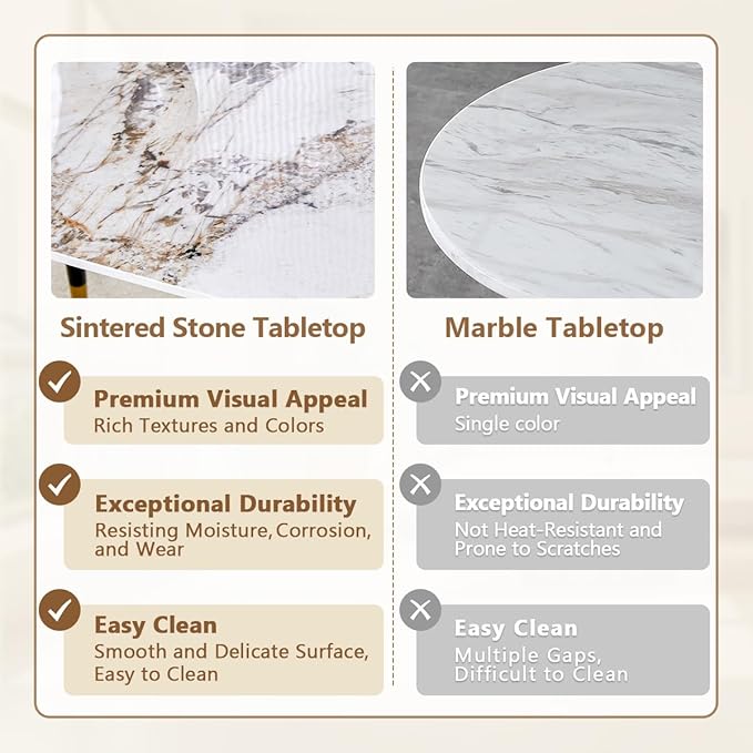 Dining Table Set for 4, Dining Room Table Set for 4, Sintered Stone Kitchen Table Top and Modern Chairs Set of 4 for Kitchen Dining Living Room