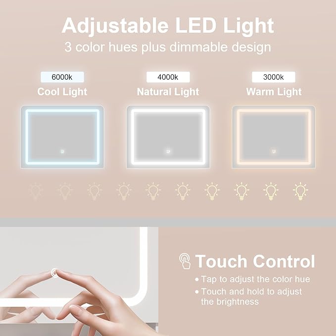 Vanity Table with Hidden Storage & LED Mirror - Includes Padded Stool, 5 Compartments, 2 Drawers & 1 Storage Cabinet - Ideal Bedroom Makeup Dressing Table White