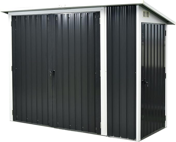 Hanover 2-in-1 Multi-Use Outdoor Storage Shed, Separated Storage Compartments, 2-Point Locking System, Galvanized Steel, 156-Cu. Ft. Capacity, 3.6 x 8 x 5.75-Ft., Dark Gray
