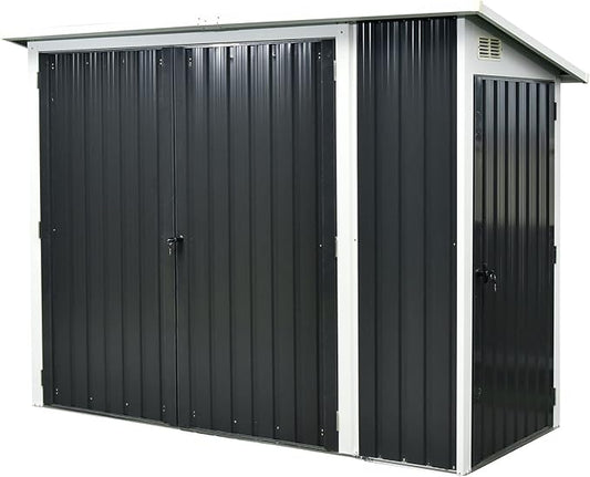 Hanover 2-in-1 Multi-Use Outdoor Storage Shed, Separated Storage Compartments, 2-Point Locking System, Galvanized Steel, 156-Cu. Ft. Capacity, 3.6 x 8 x 5.75-Ft., Dark Gray