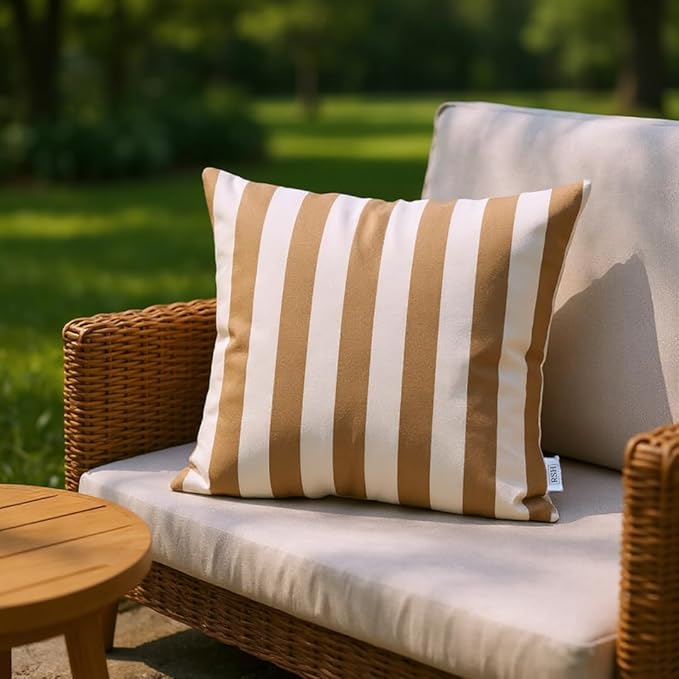 RSH DECOR: Sunbrella Square Throw Pillows Set of 4 | 24" x 24" | Water and Fade-Resistant Performance Fabric | Outdoor Pillow Covers with Down-Alternative Inserts | Maxim Heather Beige