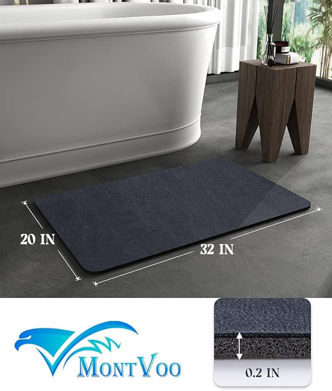 MontVoo -Bath Mat Rug-Rubber Backing Non Slip Quick Dry Absorbent Thin Bathroom Rugs Fit Under Door-Faux Suede Surface Bathroom Floor Mats-Shower Rug for in Front of Bathtub Shower Navy 20"x32"