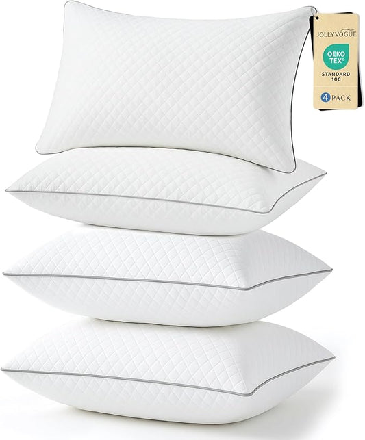 JOLLYVOGUE King Size Pillows Set of 4, Hotel Quality Down Alternative Bed Pillows for Side, Back, and Stomach Sleepers - Oeko-Tex Certified, 4 Pack
