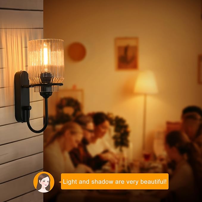 Bathroom Wall Sconce, Black Vanity Light Fixture, Indoor Modern Wall Lamp with Clear Glass Shade Farmhouse Sconce for Living Rooms, Bedrooms, Stairwell and Hallway