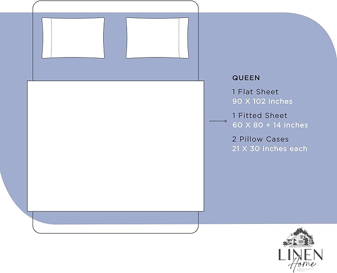 Linen Home 100% Cotton Percale Sheets Queen Size, Dark Blue, Deep Pocket, 4 Pieces Set - 1 Flat, 1 Deep Pocket Fitted Sheet and 2 Pillowcases, Crisp Cool and Strong Bed Linen