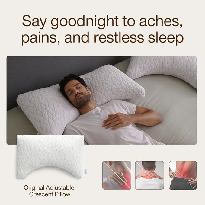 Coop Home Goods Original Crescent Adjustable Pillow, King Bed Pillows for Shoulder, Neck & Head Support, Crescent Foam Pillows - Medium Firm for Back & Side Sleeper, CertiPUR-US/GREENGUARD Gold