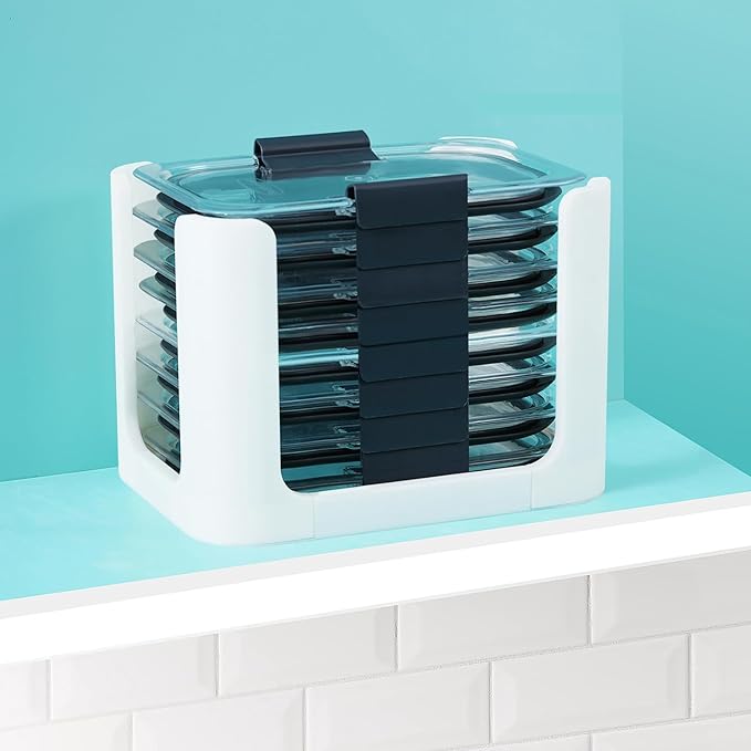 Food Container Lid Organizer for Rubbermaid Brilliances nap-on lids,Food Container Lid Organizer for Kitchen Cabinet (3-Piece) - Holds 24 Lids for 4.7 & 3.2 Cup,1.3 Cup ,0.5 Cup Containers (White)