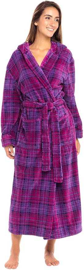 Alexander Del Rossa Womens Robe, Long Plush Bathrobe with Hood, Hooded Robes for Women Plus Size Bath Robe
