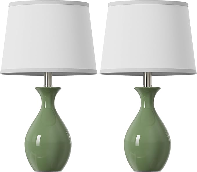 PARTPHONER Table Lamp Set of 2, Modern Ceramic Bedside Lamps for Night Stands, Classic Small Lamp Nightstand Lamp for Bedroom Living Room Desk End Table Rocker Swtich Sage Green