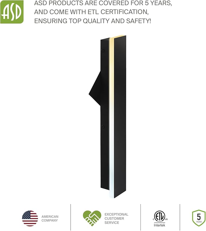 ASD LED 72" Long Wall Mount Light Fixture, Outdoor & Indoor Linear Sconce | 3CCT, Dimmable, Waterproof, Anti-Rust, ETL Listed | 40W 2400LM 3000-5000K 100-277V | Exterior Porch Lighting | Black