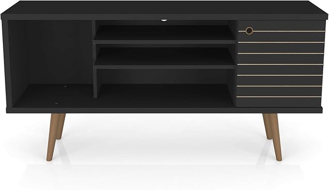 Manhattan Comfort Liberty Mid Century Modern TV Stand for Televisions up to 50 Inches, Bedroom and Living Room Entertainment Center with Storage, Shelves, and Cabinet, 53" Wide, Black