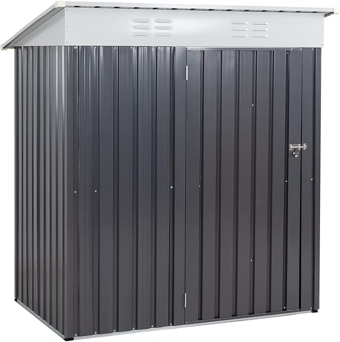 Vongrasig Outdoor Storage Shed, 6 x 4 FT Outside Metal Garden Shed with Window and Lockable Door, Waterproof Tool Shed for Backyard Patio, Lawn and Garden (Dark Gray)