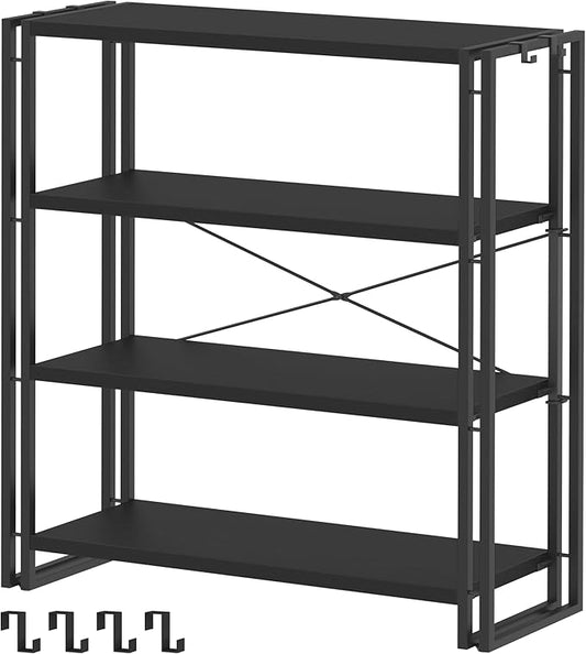 HCHQHS Bookshelf, 4-Tier Industrial Bookcase, Black Open Book Shelf, Freestanding Tall Bookshelves with Metal Frame