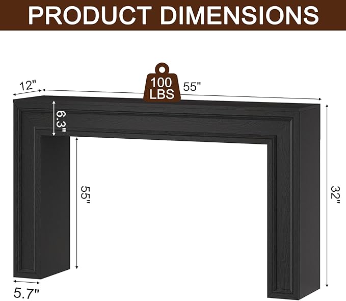 Rresyet 55 Inch Long Console Table, Sofa Table Behind Sofa, Entryway Table, Farmhouse Entryway Table for Entry, Hallway, Living Room (Black)