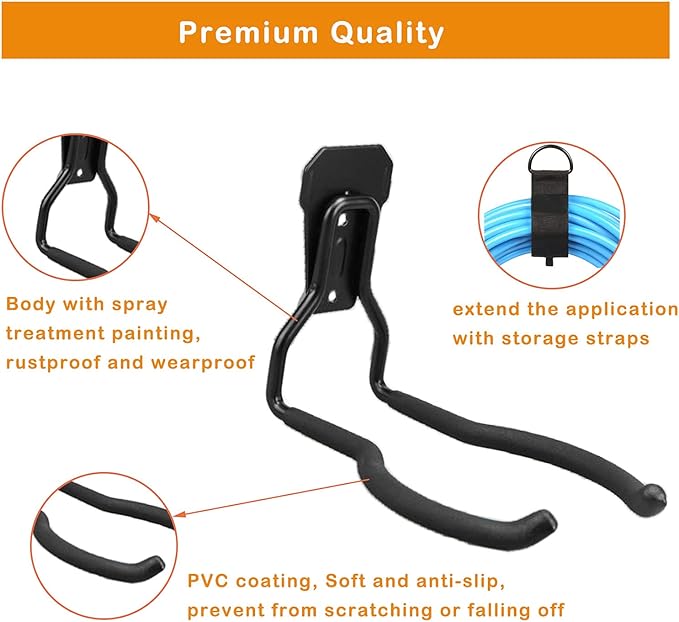 Garden Power Tool Hanger, Garage Wall Hooks, Weedeater Rack, String Trimmer Hanger, Utility Hooks for Garage Tool Organizers and Storage - Black, 2 Pcs