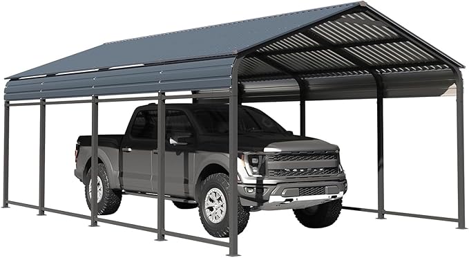 COBANA Metal Carport, 12X20 FT Heavy Duty Carport Canopy with Steel Roof and Frame, Car Shelter Garage for Pickups, Cars, Boats and Tractors