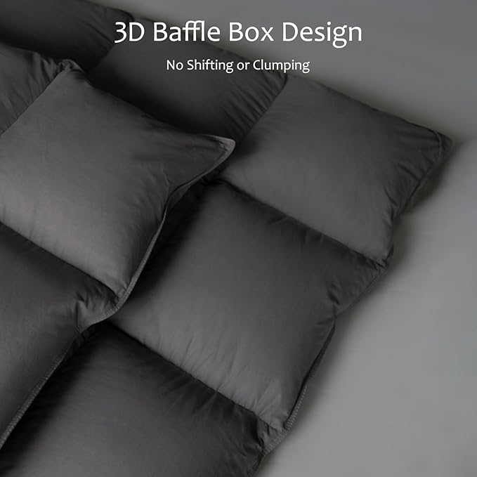 Luxury Down Fiber Comforter Oversized King Size - High Fill Power Medium Warmth for All Season Duvet Insert - Light Weight, Charcoal Grey (120" x 98")