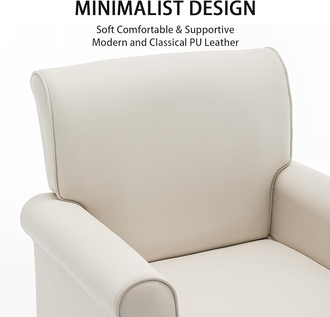 Accent Chair, Faux Leather Living Room Chairs with Nailhead Trim, Mid-Century Lounge Armchair with Solid Wood Legs, Comfy Reading Single Sofa for Bedroom, Waiting Room (White, 2 Chairs)