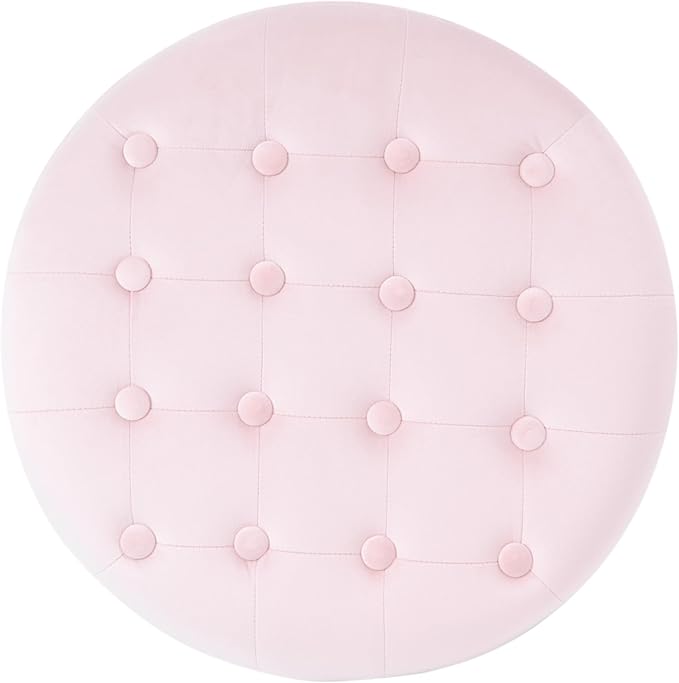 Homepop Home Decor | Upholstered Round Velvet Tufted Foot Rest Ottoman | Ottoman with Storage for Living Room & Bedroom | Decorative Home Furniture, Pink Blush Small