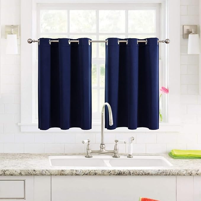 ChrisDowa Small Window Curtains for Kitchen and Bedroom - Grommet Short Thermal Insulated Room Darkening Curtains (2 Panels, Navy Blue, 36 x 24 Inch)