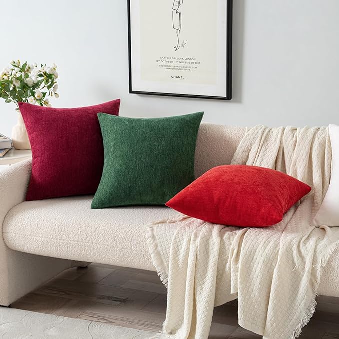 MIULEE Pack of 2 Burgundy Decorative Pillow Covers 18x18 Inch Soft Chenille Couch Throw Pillows Farmhouse Cushion Covers for Home Decor Sofa Bedroom Living Room
