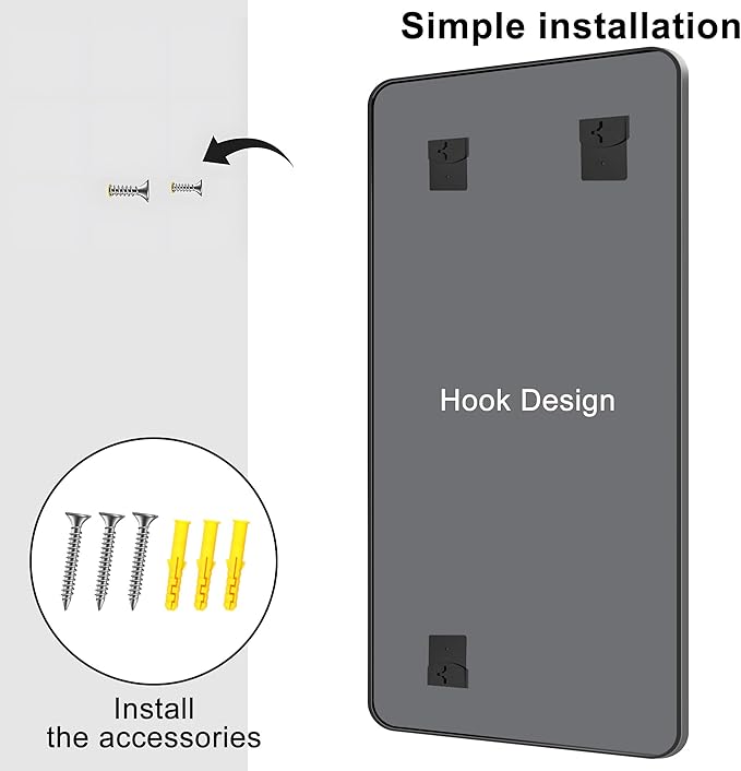 KOCUUY 60"x30" Large Rectangle Vanity Mirror, Black Metal Frame Mirror with Rounded Corner, Modern Design of Upgraded Shatterproof Glass for Bathroom, Bedroom, Living Room, Entryway