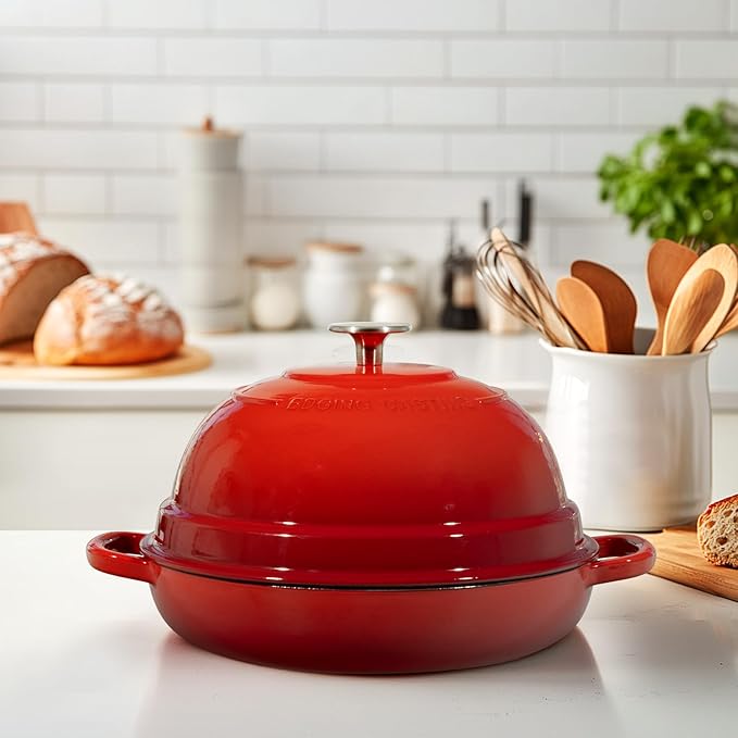 Enameled Cast Iron Dutch Oven Pot with Lid, Round Bread Oven for Homemade Sourdough Bread Baking, 6 Quart, Red