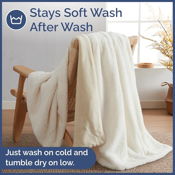 Sherpa Fleece Blanket Twin Size - Reversible Sherpa Fleece Twin Blanket - Super Soft Double Sided for Bed, Sofa, Couch - Thick, Warm, Fuzzy and Plush - Luxurious Bedding for Winter - Ivory, 60" x 80"