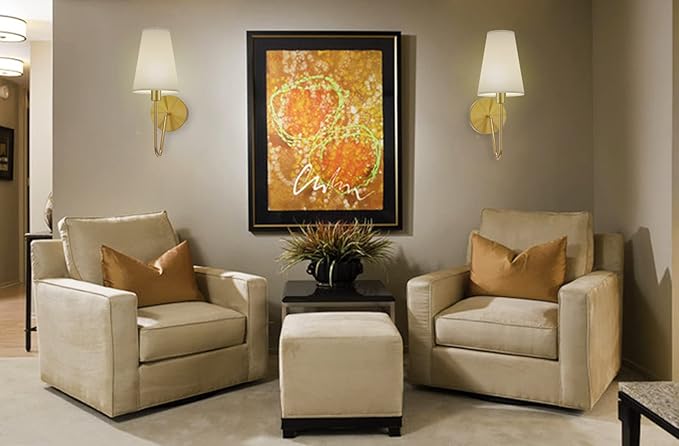 Electro bp;Single Head Classic 1 Light Wall Sconce Lighting Fixture Gold with Cream White Linen Fabric Lamp Shades E12 40W Hardwired (Set of 2);