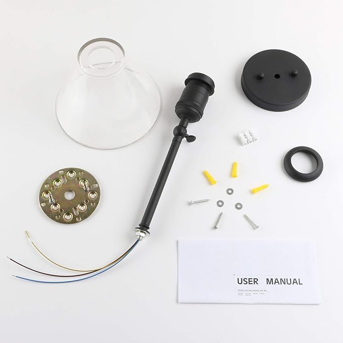 Yosoan Indoor Wall Sconce Fixture Light, 1-Light Modern Single Brass Vintage Industrial Hardwired with Funnel Flared Clear Glass Shade Lamp for Bathroom Sink Porch Kitchen Living Room(Black)